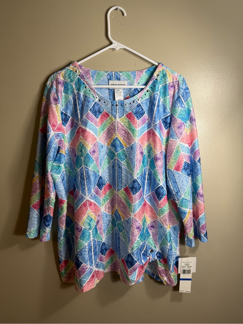 NWT Alfred Dunner XL Textured Mosaic Print Top Studded Neckline